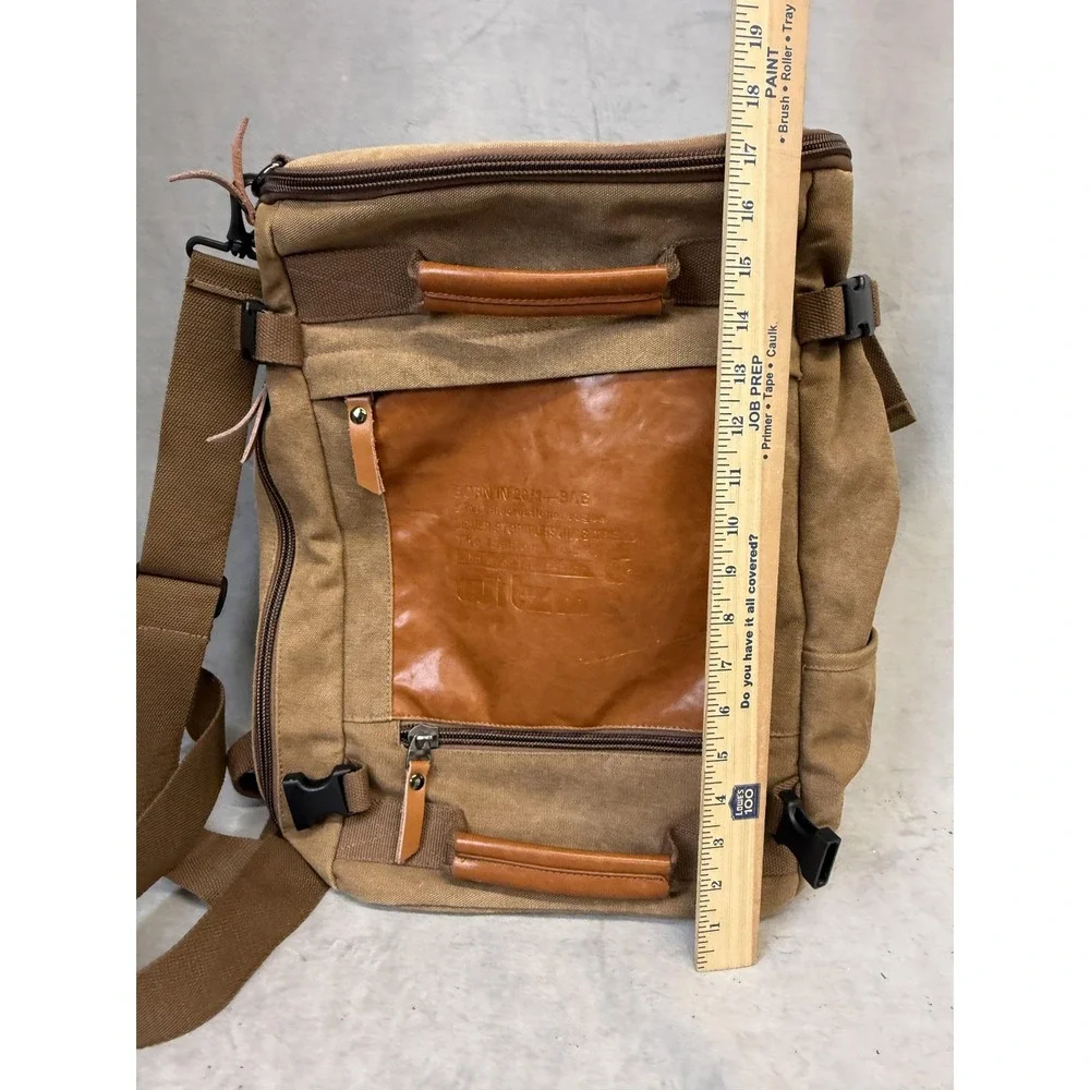 Witzman Backpack Mens Large‎ Brown Canvas Faux Leather Convertible Travel Bag